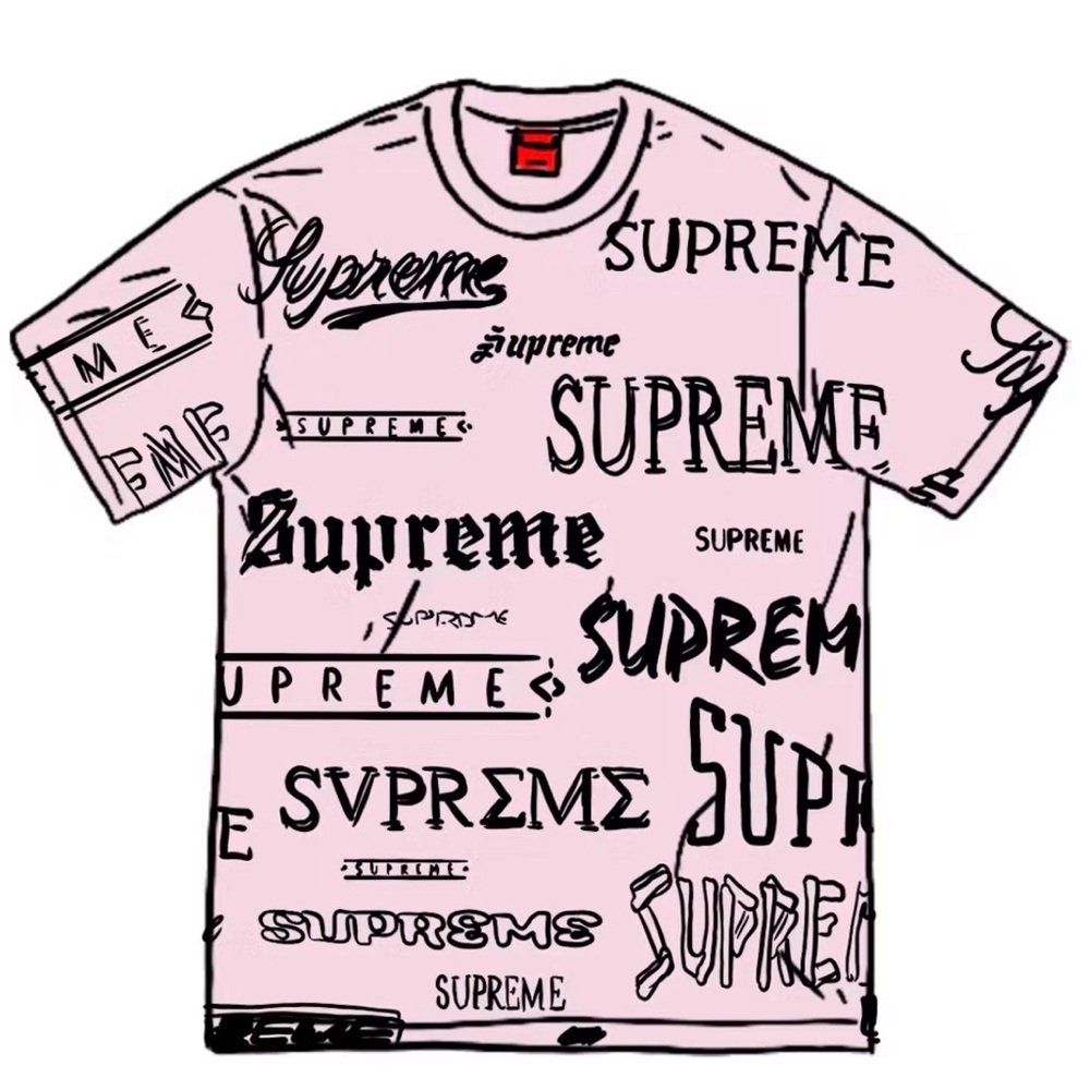 Supreme Multi Logo Pink Tee with Black Graphics FW20 size L